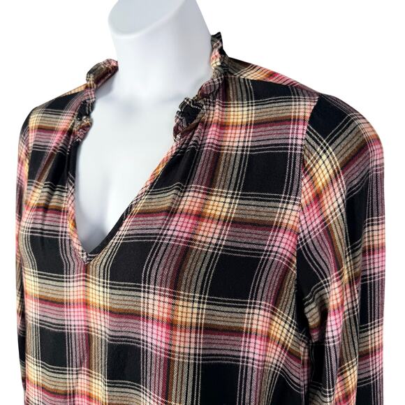 Cloth & Stone for Anthropologie Top Large Soft Flannel Plaid Ruffle Trim Charley - Picture 4 of 16